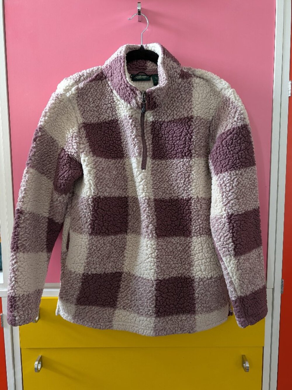 Stillwater Supply Co Sherpa Quarter Zip Buffalo Plaid Pullover Mauve Size M